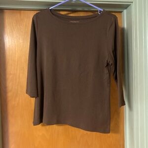 Talbots Brown 100% Pima Cotton 3/4 Sleeve Shirt Size Petite Large